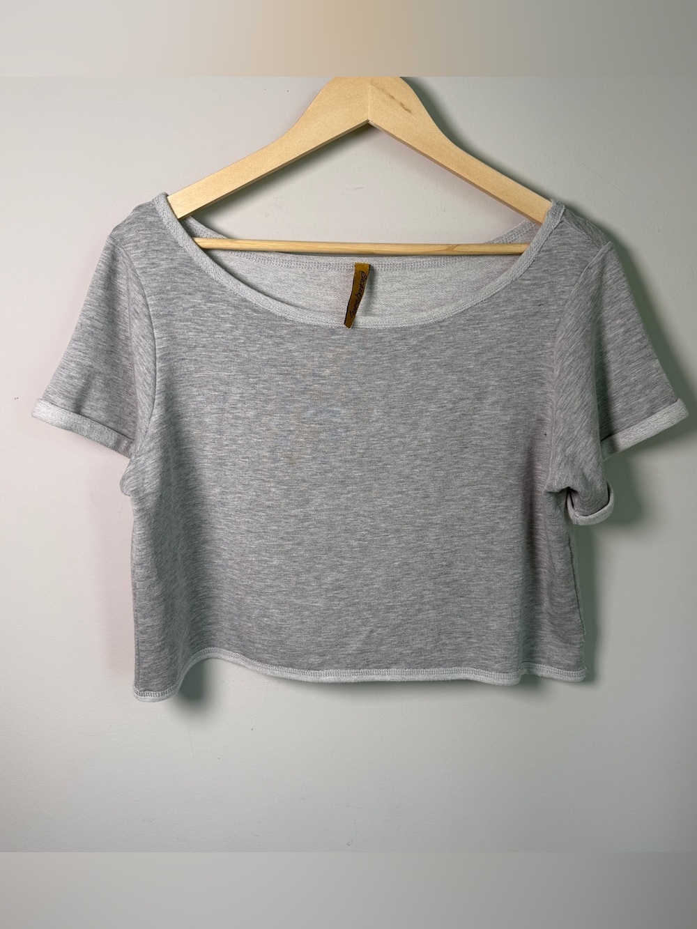 Rachel Pally Gray Heather Modal Boxy Scoop Neck Crop Top Casual | Size S